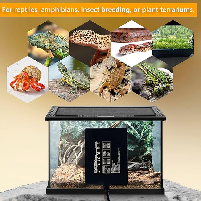 Reptile Heating Pad with Digital Thermostat, 8x12 Inch Under Tank Heat Pad for Reptiles/Tortoise/Snakes/Lizard/Gecko/Hermit Crab/Frog/Spider/Insect Breeding - Upgraded Terrarium Heating Pad