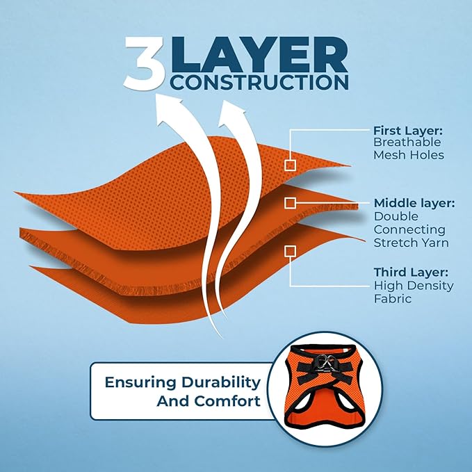 Best Pet Supplies - All Weather Mesh, Reflective, No Pull Harness for Small, Medium Dogs, Cats - Secure with Hook & Loop Fastener, Buckle, Double D-Rings - Orange/Black Trim, XS