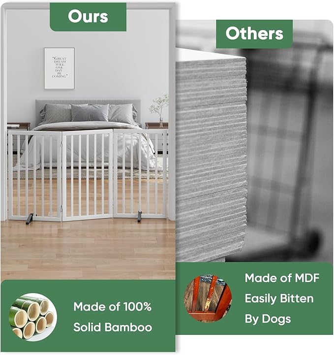 Dog Gates for Doorways, Tall Dog Gate Indoor, Foldable Pet Gates for Doorways Bedroom, Freestanding Puppy Gate with Metal Support Feet, Room Divider 3 Panels (White)