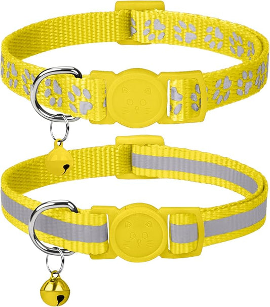 Taglory Reflective Cat Collar Breakaway with Bells, 2 Pack Girl Boy Pet Cat Collar Adjustable 7.5-12.5 Inch, Yellow