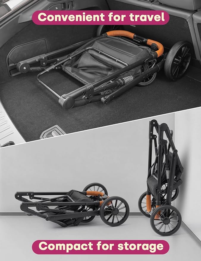 Dog Stroller for Small/Medium Dogs Up to 60lbs, 4 Wheels Folding Pet Stroller with Detachable Carrier, Pet Travel Carrier for Puppy & Cats, Storage Basket, Breathable Mesh, Black