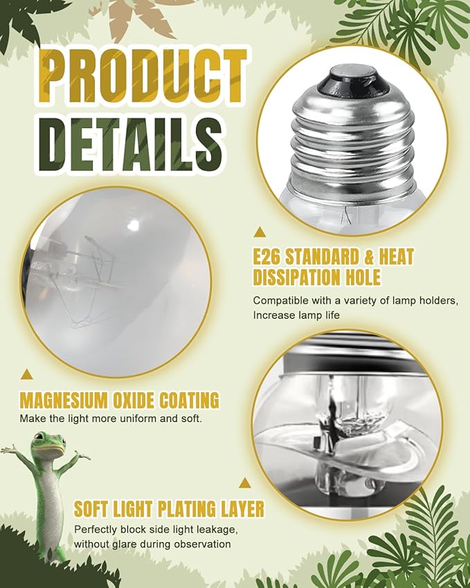 Heat Lamp Bulbs, 80 Watt Reptile Heat Bulb, Full Spectrum UVA UVB Light Bulb, Natural Daylight, Basking Spot, Sun Light for Reptile and Amphibian 1 Pack