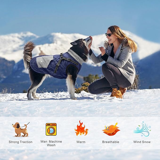 Mosucoirl Warm Dog Coats Pet Clothes, Waterproof Dogs Jacket Reflective Pet Outfits Winter Dog Cold Weather Coat Cozy Snow Jackets Vest for Small Medium Large Dogs Puppy Doggie (NavyBlue, M)