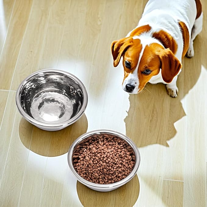 10 Pack 7 Cup Stainless Steel Dog and Cat Bowls, 8" Diameter Metal Dog Bowl, Durable Thickened Pet Replacement Bowls for Food and Water Dish, Small Medium Large Dogs, Dishwasher Safe