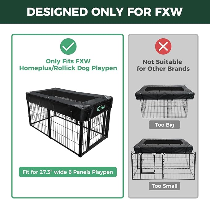 (Not Suitable for Other Brands) FXW Exclusive Mesh Top Cover, Only Fits FXW Rollick/Homeplus 27.3" W x 32" H/40 H/45 H 6-Panel Playpen (Playpen not Included), Rectangle│Patent Pending