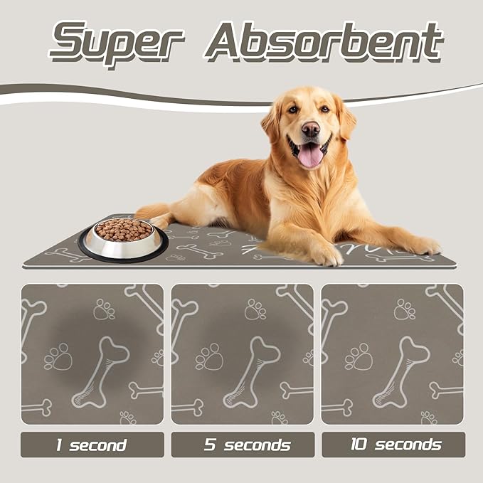 Le courant Absorbent Pet Mat Dog Cat Mat for Floors Waterproof,Cat Placemat Mat for Feeding Bowls - No Stains No Sliding Quick Dry Dog Water Mat Eating Mat Dish Mat-15.7x23.6 in