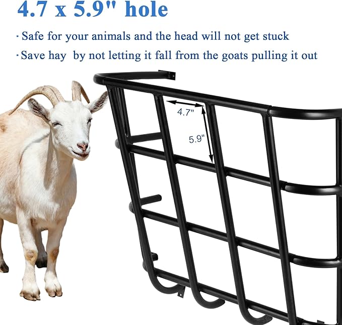 Hay Feeder Goat, 24.4 x 20.8 x 12.6 Multiple Sided Goat Hay Rack, Heavy Duty Galvanized Metal Wall Hay Rack for Sheep Horses, etc(Black)