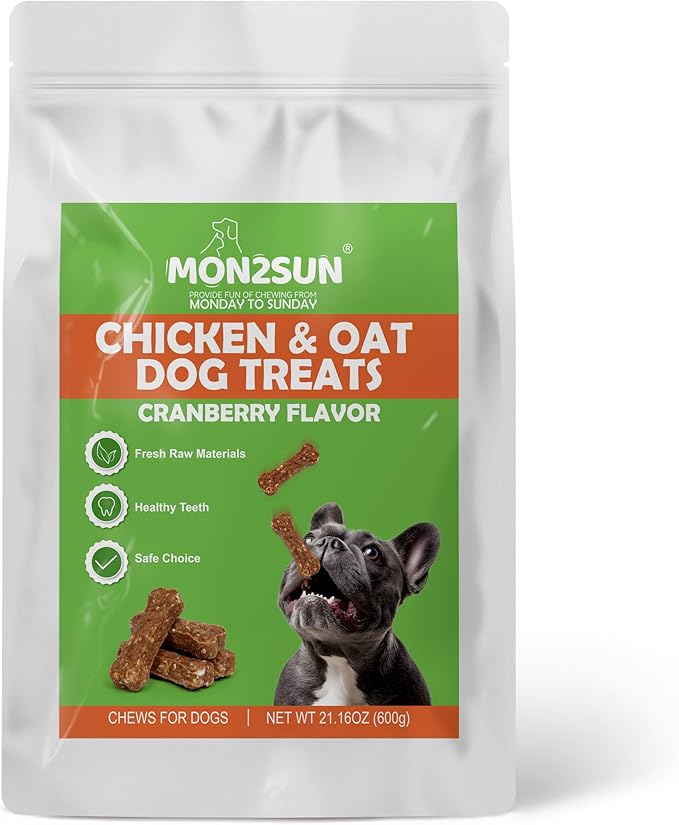 MON2SUN Dog Treats 2 Inch Chicken & Oat Treats with Cranberry Powder, Crunchy Biscuits for Small Dogs, Training Rewards, 21.16 oz (70 Count)