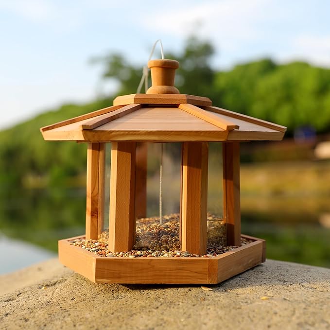 Bird Feeders for Outdoors Hanging Rain-Proof Roof Platform Wild Bird Feeder for Outdoors Garden Decoration (Large)