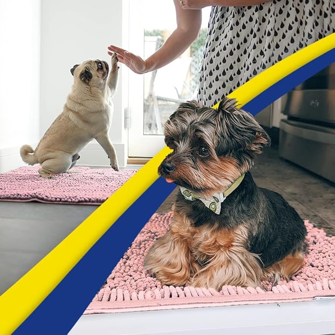 Muddy Mat® AS-SEEN-ON-TV Highly Absorbent Microfiber Door Mat and Pet Rug, Non Slip Thick Washable Area and Bath Mat Soft Chenille for Kitchen Bedroom Indoor and Outdoor - Light Pink 24" x 96"