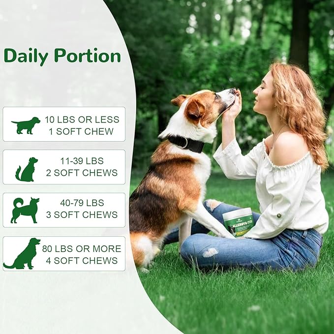 Dog Allergy Relief Chews, Dog Itch Relief Chews for Large Dogs Paw Licking Itchy Skin Seasonal Allergies, Probiotics with Omega-3 Turmeric Astragalus for Coat Immune Supplement-150ct