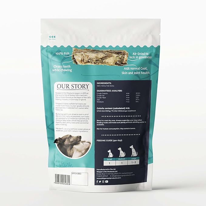 SKIPPER'S Cod Fish Skin Finger Dog Treats - All Natural & Healthy Fish Skin Sticks, Air Dried Long Lasting Chews for Dogs, Good for Teeth and Digestion, Rich in Omega 3, Hypoallergenic | 8.82 Oz