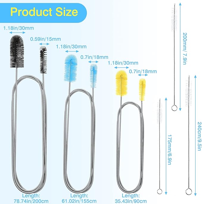 Patelai 6 Pieces Aquarium Filter Brush Set Include Double-Ended Hose Brush and Straw Nylon Stainless Steel Flexible Spring Assorted Sizes Long Tube Cleaning for Fish Tank Home Kitchen