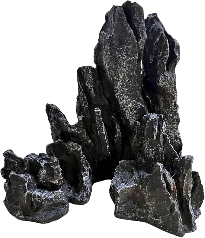 AnRui Aquarium Mountain Artificial Jagged View Stone Decorations Resin Betta Cichlids Hideaway Rock Aquascaping Hiding Cave Hermit Crab Hideout Ornaments (Small)