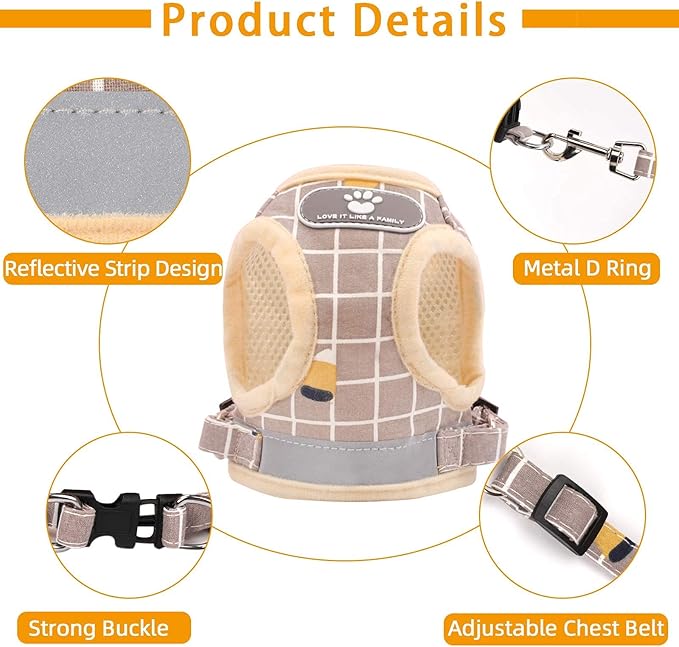 Khaki-Pattern, XS Cat & Dog Vest Harness - All-Weather Reflective Mesh Step-In Adjustable Harness for Walking