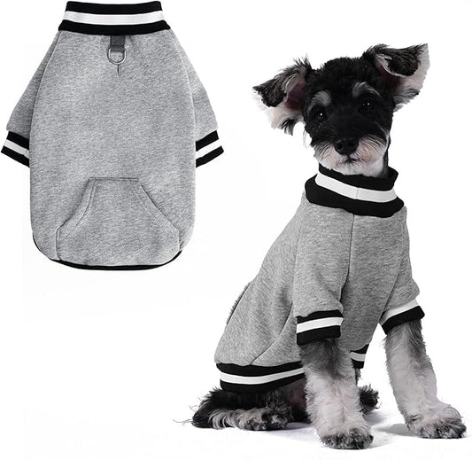 BINGPET Dog Sweatshirt Pullover, Warm Fleece Dog Sweater with Built-in D-Ring and Leash Hole, Cozy Fall Clothes & Winter Coat Pet Outfit Soft Puppy Sweater for Small Medium Large Dogs(Grey,S)