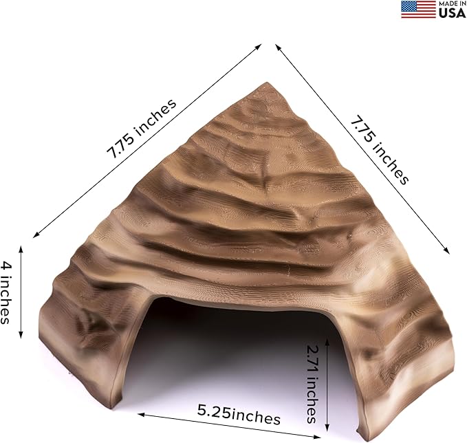 Corner Reptile Cave - Natural-Look Hide for Lizards, Snakes, Bearded Dragons, Turtles, and Tortoises - Durable Habitat Décor - Sandstone