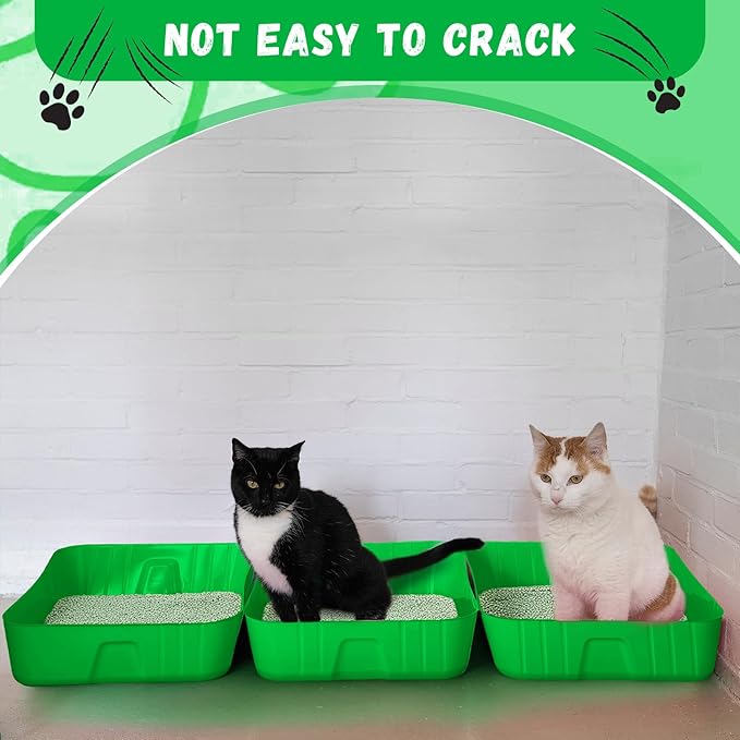 Bokon 25 Pcs Disposable Litter Boxes for Cats Plastic Cat Litter Tray Large Kitten Pan for Kitty Rabbit Guinea Pig Hamster Pets Supplies Travel Home Toilet, 15.7 x 11.8 x 3 Inches(Green)