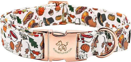 Elegant little tail Thanksgiving Dog Collar, Fall Turkey Print Pet Collar Durable Dog Collars Male or Female Holiday Pet Gift Adjustable Dog Collar for Large Dogs