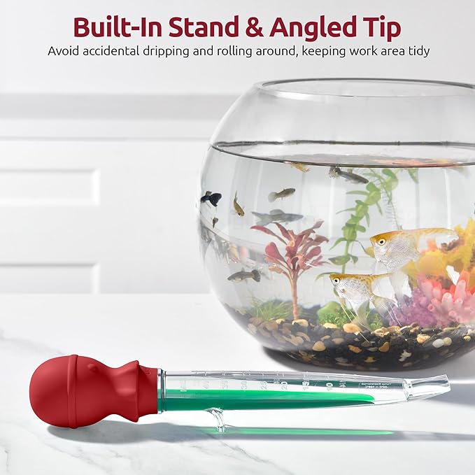 U-Taste Aquarium Pipette Cleaner: 1.5oz Coral Feeder for Fish Tank Cleaning, Manual Feeding Tube, Food Grade Siphon Dropper, Waste Remover with Strong Suction & Stand & Brush (11.98in, Red)
