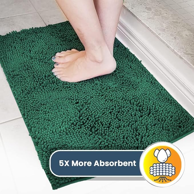 Muddy Mat® AS-SEEN-ON-TV Highly Absorbent Microfiber Dog Door Mat and Pet Rug, Non Slip Thick Washable Area and Bath Mat Soft Chenille for Kitchen Bathroom Bedroom and Indoor - Dark Green XXXL 72"X48"