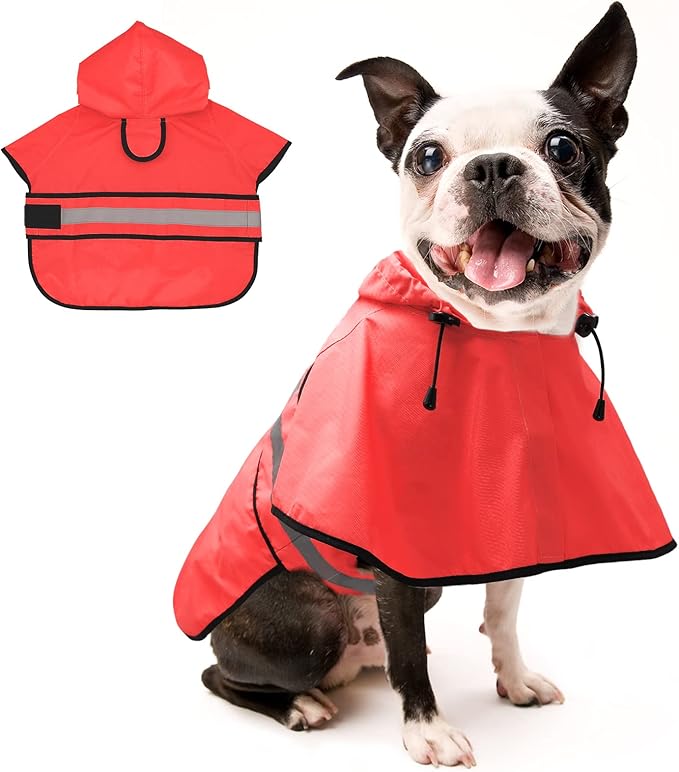 Candofly Dog Raincoat Hooded Poncho - Adjustable Waterproof Dog Rain Jacket Lightweight Reflective Dog Rain Coat Pet Slicker for Small Medium Large Dogs (Medium, Bright Red)