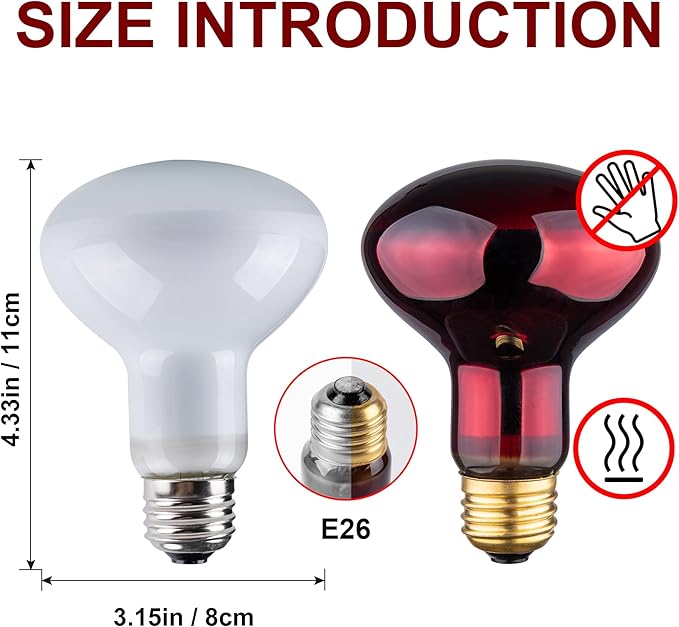 Heat lamp Bulbs Day & Night Combo, 100 Watt UVA Daylight Basking Spot Light and Red Infrared Heating Light for Bearded Dragon, Turtle, Lizard, Snake, Tortoise, Chameleon, Amphibians - 2 Pack