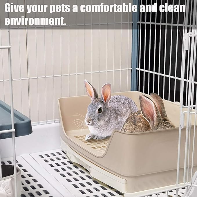 kathson Large Rabbit Litter Box with Drawer, Potty Trainer Corner Toilet Bigger Pet Pan Bunny Litter Box Tray with Grass Mat for Adult Guinea Pigs, Chinchilla, Hamster Ferret (Brown)
