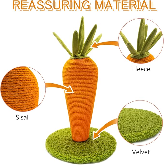 Carrot Cat Scratching Post, 17'' Cute and Fun Sisal Cat Scratcher for Indoor Cats and Kittens