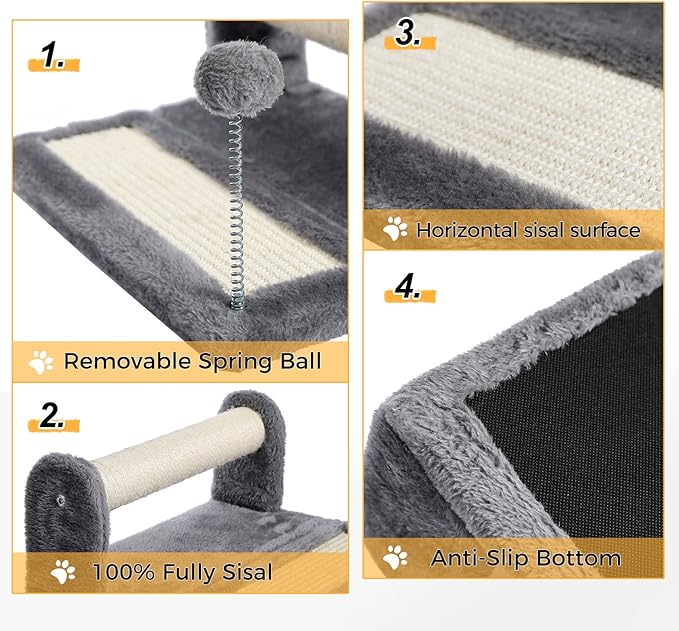 PAWZ Road Cat Scratching Post and Pad, Sisal-Covered Scratch Posts and Pads with Play Ball Great for Kittens and Cats