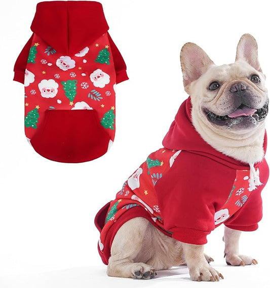 KOOLTAIL Christmas Dog Hoodie for Small Medium Large Dogs - Warm Clothes with Leash Hole, Soft Winter Pet Sweater Hat Hooded Sweatshirt, Clod Weather Coat Outfit for Puppy Cat Girls Boys Red Green, S