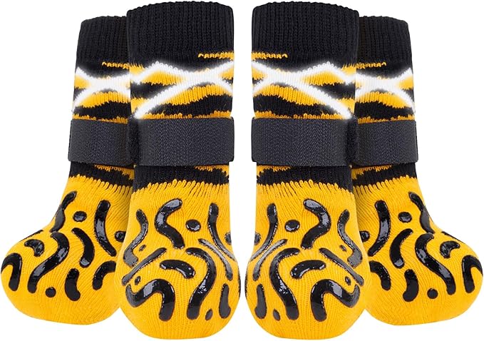 Reflective Dog Socks to Prevent Licking Paws, Dog Paw Protector, Hardwood Floors Anti Slip, Non Slip Dog Socks with Grippers, Dog Booties and Paw Protectors for Indoor Use - Size Large