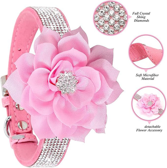 Cute Dog Collar with Bling Rhinestone, Fancy Crystal Diamond Glitter Pretty Jewel Soft Cat Collars for Small Medium Large Breed Dogs Girl Female Pet Puppy Kitten Terrier (XS, Hot Pink2)