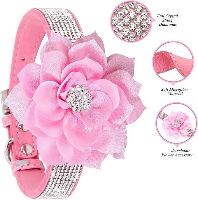Cute Dog Collar with Bling Rhinestone, Fancy Crystal Diamond Glitter Pretty Jewel Soft Cat Collars for Small Medium Large Breed Dogs Girl Female Pet Puppy Kitten Terrier (XXS, Light Blue2)