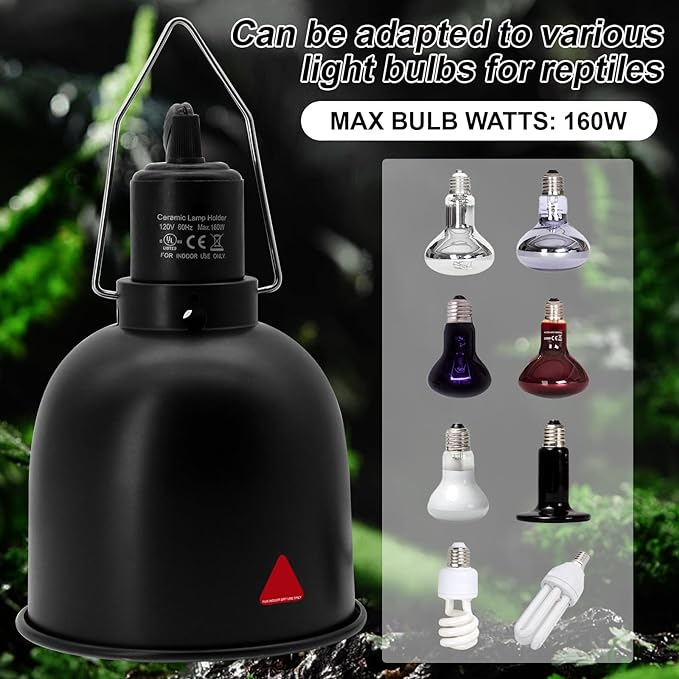 Reptile Light Fixture, 2 Packs 5.5 Inch Deep Dome Lampshade Dimmable, Reptile Heat Lamp Fixture with Separate Switches Fit for UVB Bulb Basking Heat Bulb for Reptile Glass Terrariums