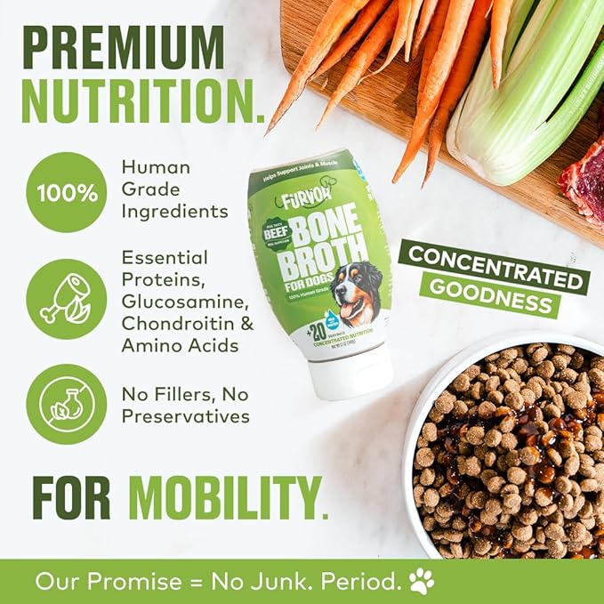 Beef Mobility Support Bone Broth Concentrate for Dogs - Collagen Protein Supplement - Boosted w/Amino Acids, Glucosamine, and Chondroitin - Dog Food Topper - Human Grade (12 oz, 20 Servings)