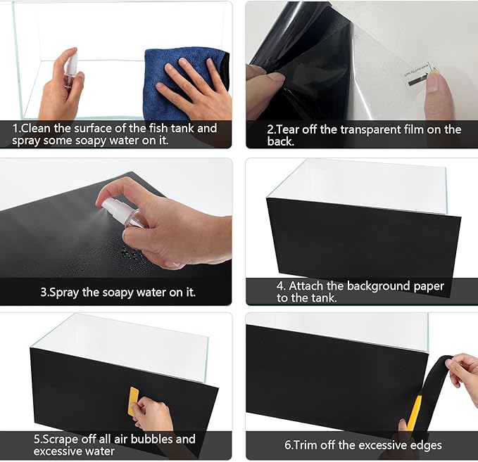 Aquarium Background Paper Decor Fish Tank Backdrop Wallpaper Electrostatic Adhesive, No Glue, Easy to Install, Reusable (19.7”H×59.1" L, Black)
