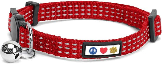 Pawtitas Reflective Cat Collar with Safety Buckle and Removable Bell Cat Collar Kitten Collar Red Cat Collar One Size