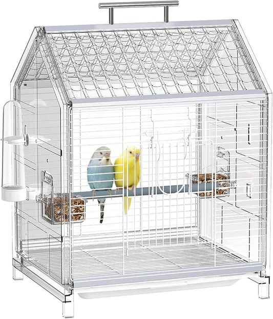 20.5 inch Pet Small Bird Cage, Parrot Cage, Portable Bird Carrier, Temporary Bird Cage in Car, for Home, Outing, Pet Clinic, Temporary Placement, for Small Medium Birds, Clear