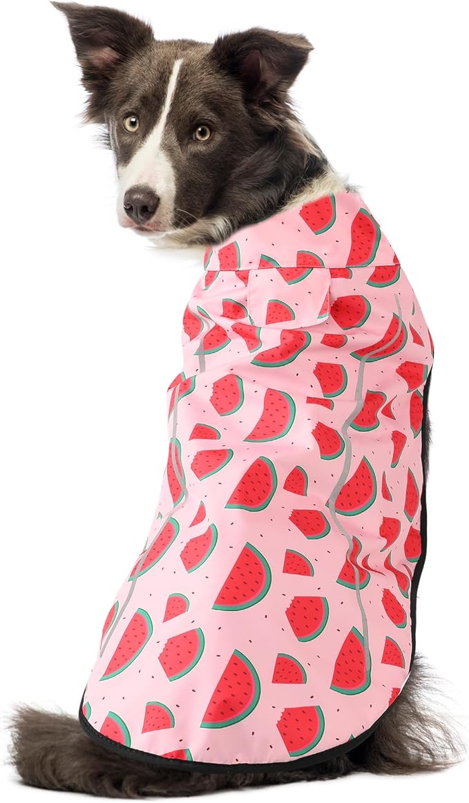 Mile High Life Dog Raincoat, Adjustable Waterproof Reflective Rain Jacket for Small Medium Large Dogs, Lightweight Breathable Pet Rain Coat with Leash Hole(Pink Watermelon,L Chest 32-40")
