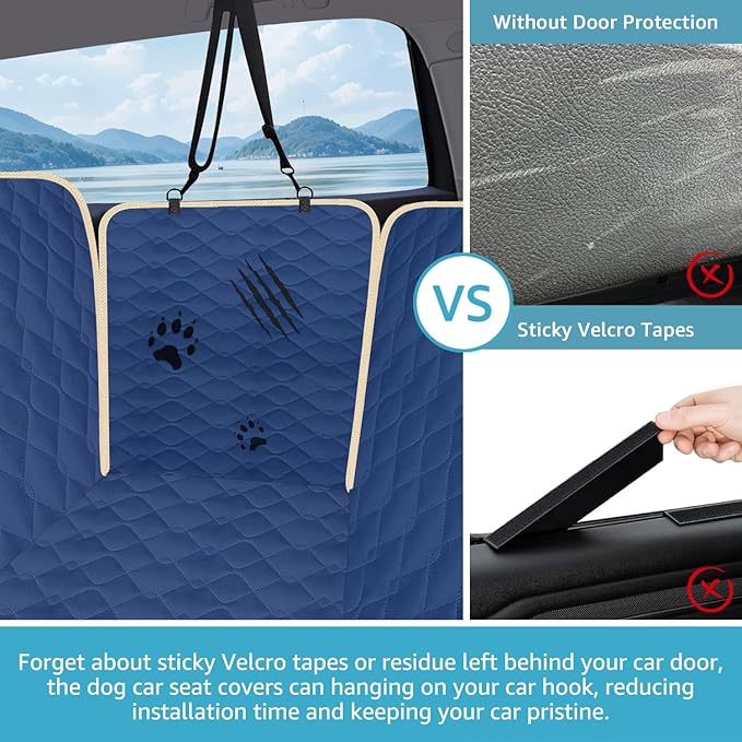 Lassie Dog Car Seat Covers for Back Seat, Waterproof Dog Car Hammock with Mesh Window Durable Scratch Proof Nonslip Pet Car Seat Covers Universal Fit Protector for Cars, Trucks & SUVs