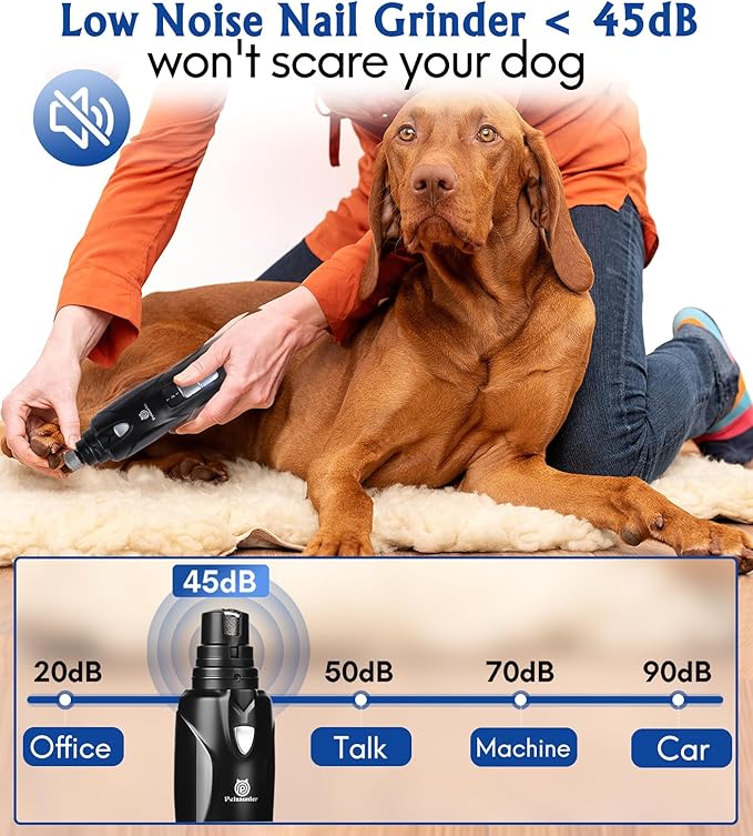Dog Nail Grinder, 3 Grinding Heads, 2-Speed, LED Light, Touch-Switch, TypeC, Quiet, Low-Vibration, Dog Nail Trimmers for Large,Medium,Small Dogs & Cats with Hard/Thick Nails (U-Dark Blue)