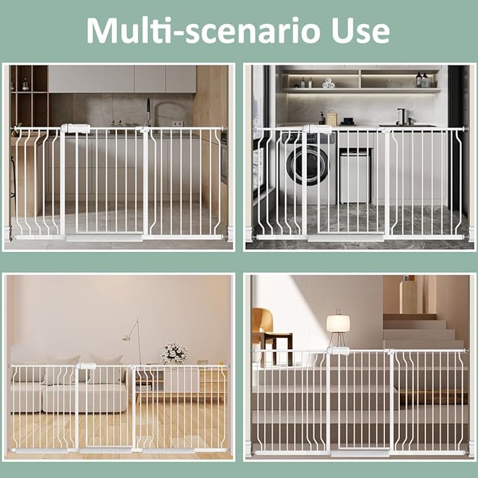 TSAYAWA Walk Through Baby Gate with Door, 53-57.48 Inch Wide Presure Mounted No Drill Metal Auto Close Child Gate for Stair Doorway - Indoor Outdoor Safty Gate for Toddler Dog Doggie, White