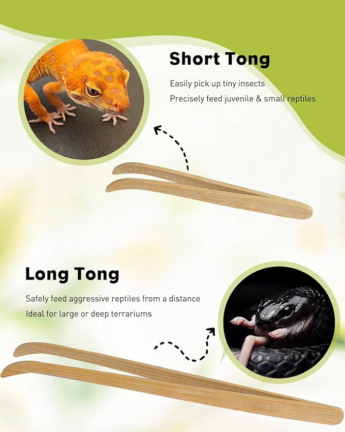 Pawfly 2 Pack Reptile Feeding Tongs, 11" & 6.5" Bamboo Reptile Tongs, Long Reptile Feeding Tweezers, Safe Reptile Tweezers Feeder Tool for Lizard Bearded Dragon Gecko Snak