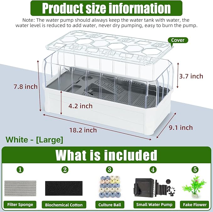 18.2×9.1×7.8'' Turtle Aquarium Turtle Tank with Filter-Rain Shower SPA Experience, Water Changes, and Ample Space for Activities-Suitable for Tortoises, Turtles, Hermit Crabs
