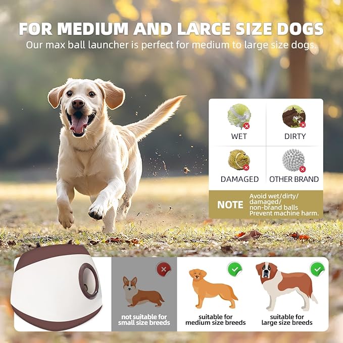 AutoDog Ball Launcher - Large Silent Dog Ball Thrower with Remote Control, 3 Adjustable Distances (40t/60ft/80ft), Rechargable,Includes 6 Durable 2.5" Balls for Medium/Large Dogs (Silver grey, Large)