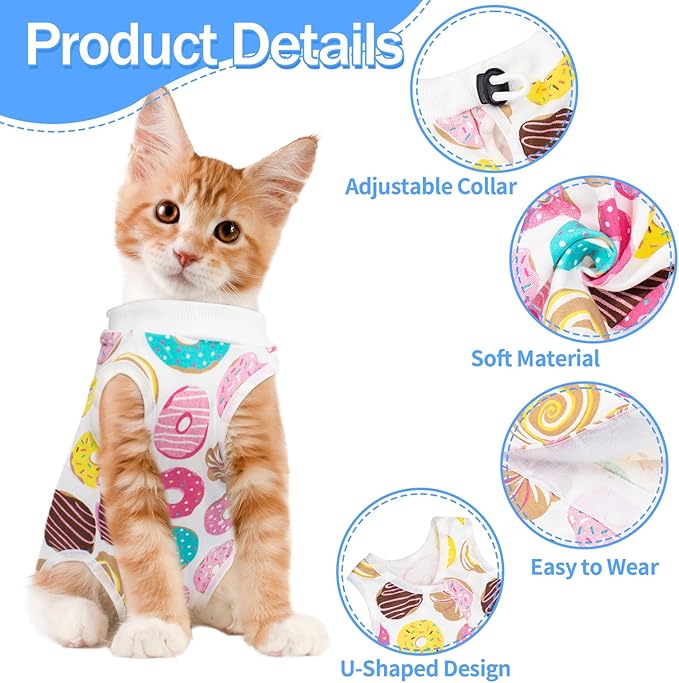 Cat Recovery Suit Female, Breathable Cat Onesie After Surgery Female for Abdominal Wounds or Skin Diseases, Surgery Recovery Suit Kitten Onesie After Spay Wear Anti Licking