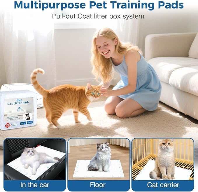 Cat Pads Refills 16.9 x 11.4 inches 100 Count Super Absorbent Pee Pads with Odor Control Compatible with Tidy Cats Breeze Litter System