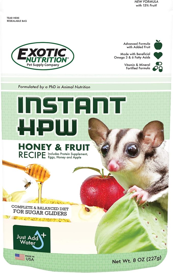 Honey & Fruit Instant-HPW (8 oz.) - All Natural Vitamin Enriched Sugar Glider Food - Healthy & Nutritious - High Protein Wombaroo - Staple Diet