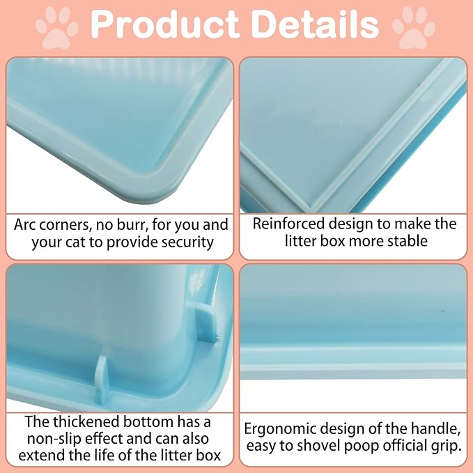 Kathson 4PCS Medium Open Cat Litter Box with Scoop, Durable Non-Stick Plastic Litter Pan for Cats, Puppies, Bunnies, and Small Animals, 15 x 11 x 4 Inches